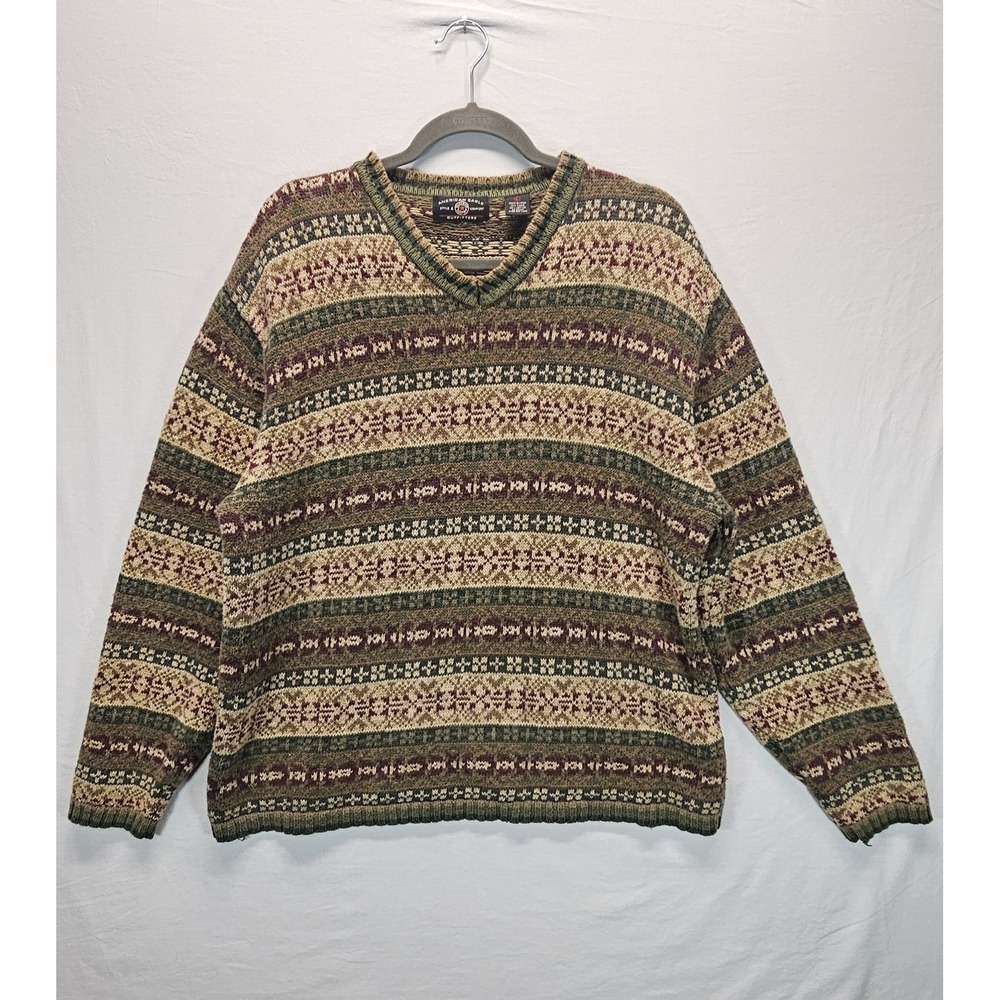 VTG American Eagle Sweater Fair Isle Chunky Knit Y2K Sz L USA